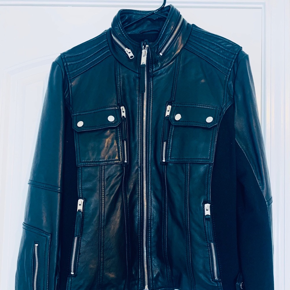 Michel Kors Leather Mixed Media Motorcycle Jacket NWOT